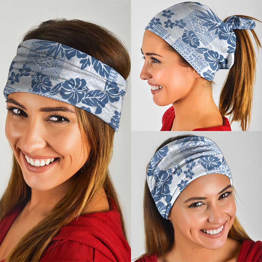 Vintage Hawaii Neck Gaiter Hibiscus Tapa Tribal With Hawaiian Quilt Pattern Blue - Polynesian Pride