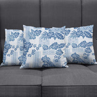 Vintage Hawaii Pillow Cover Hibiscus Tapa Tribal With Hawaiian Quilt Pattern Blue - Polynesian Pride