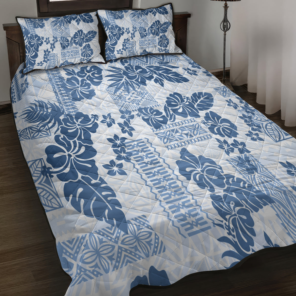 Vintage Hawaii Quilt Bed Set Hibiscus Tapa Tribal With Hawaiian Quilt Pattern Blue LT9 - Polynesian Pride