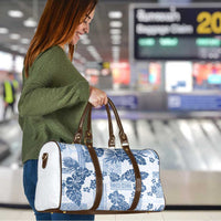 Vintage Hawaii Travel Bag Hibiscus Tapa Tribal With Hawaiian Quilt Pattern Blue - Polynesian Pride