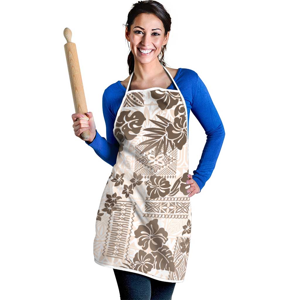 Vintage Hawaii Apron Hibiscus Tapa Tribal With Hawaiian Quilt Pattern Gold - Polynesian Pride