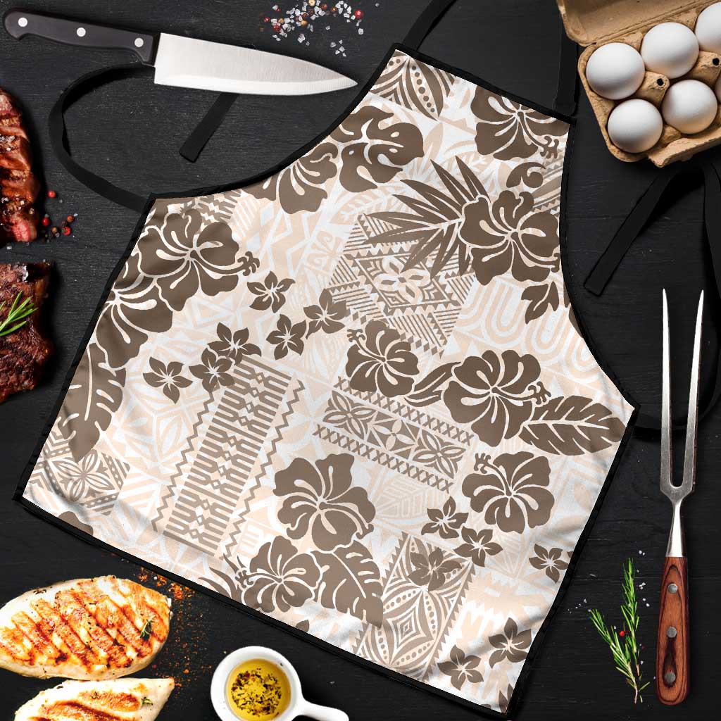 Vintage Hawaii Apron Hibiscus Tapa Tribal With Hawaiian Quilt Pattern Gold - Polynesian Pride