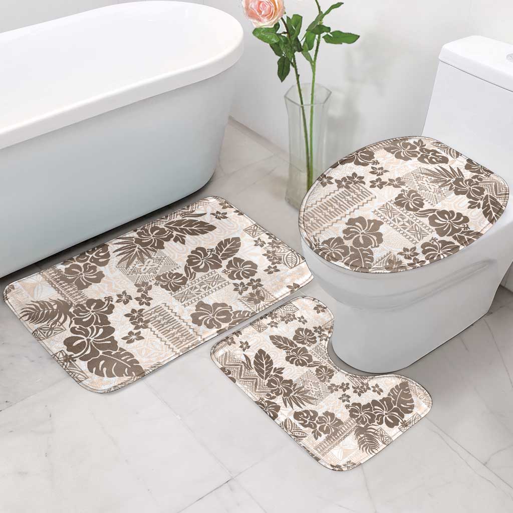 Vintage Hawaii Bathroom Set Hibiscus Tapa Tribal With Hawaiian Quilt Pattern Gold - Polynesian Pride