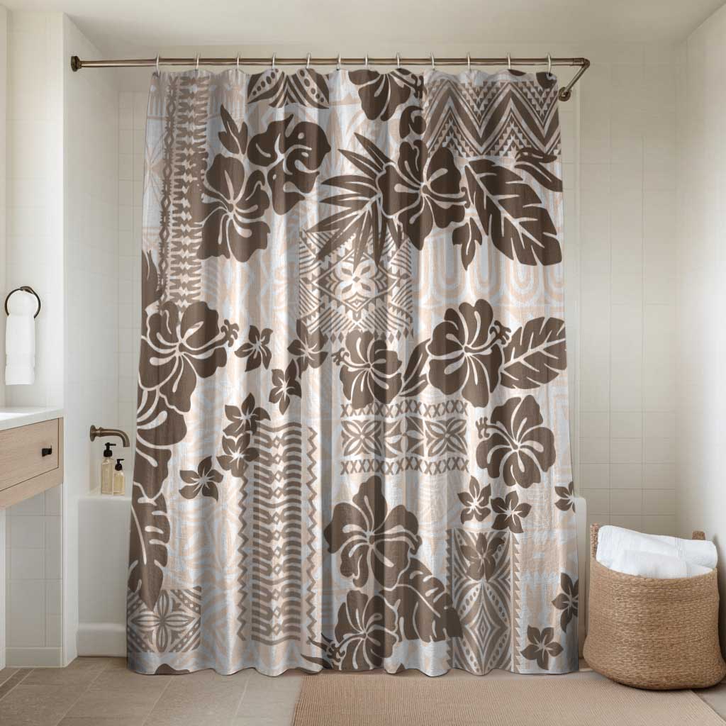 Vintage Hawaii Bathroom Set Hibiscus Tapa Tribal With Hawaiian Quilt Pattern Gold - Polynesian Pride