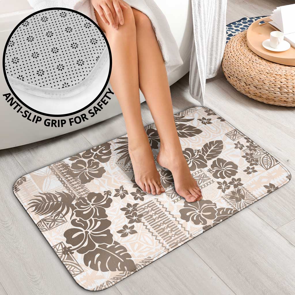 Vintage Hawaii Bathroom Set Hibiscus Tapa Tribal With Hawaiian Quilt Pattern Gold - Polynesian Pride