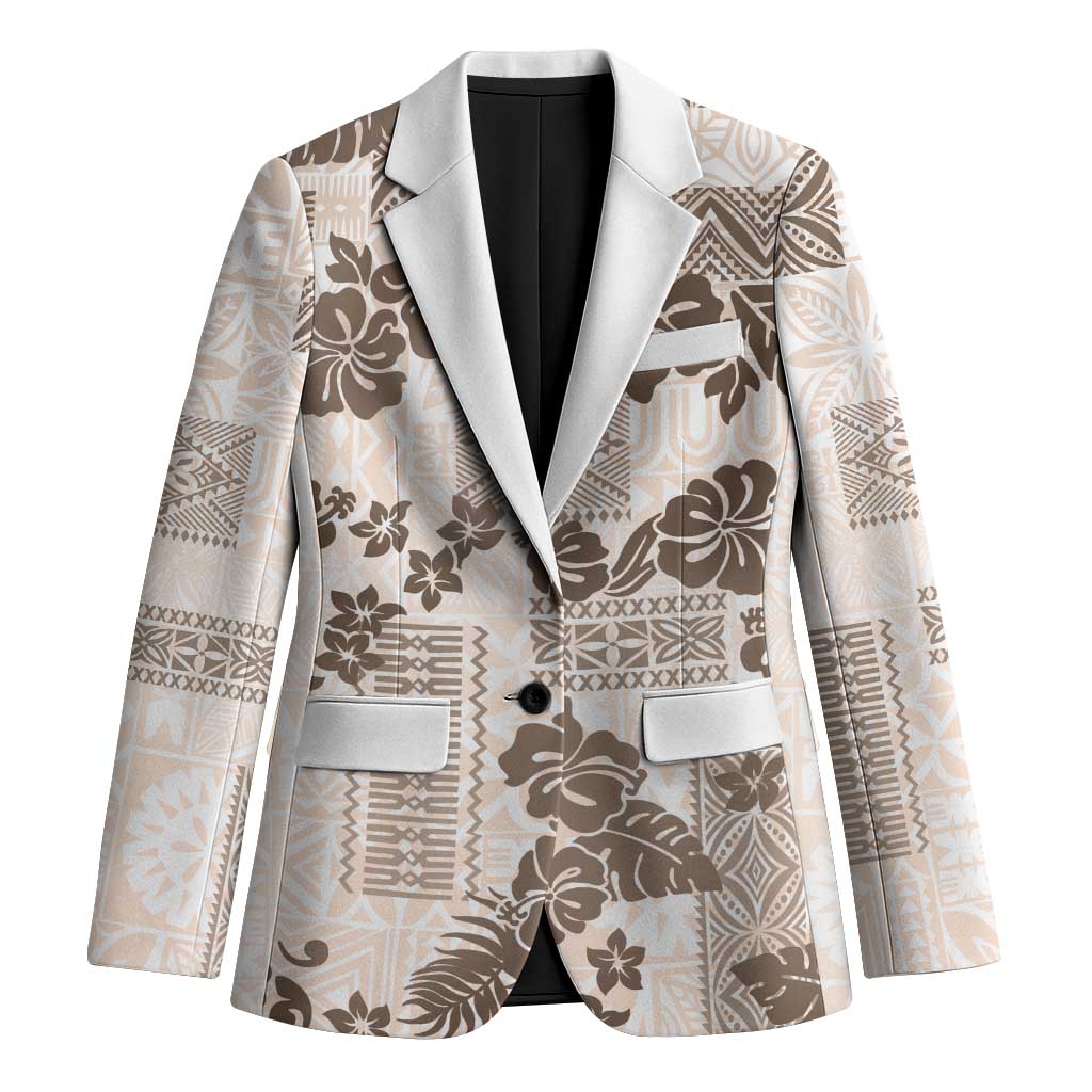Vintage Hawaii Blazer Hibiscus Tapa Tribal With Hawaiian Quilt Pattern Gold - Polynesian Pride