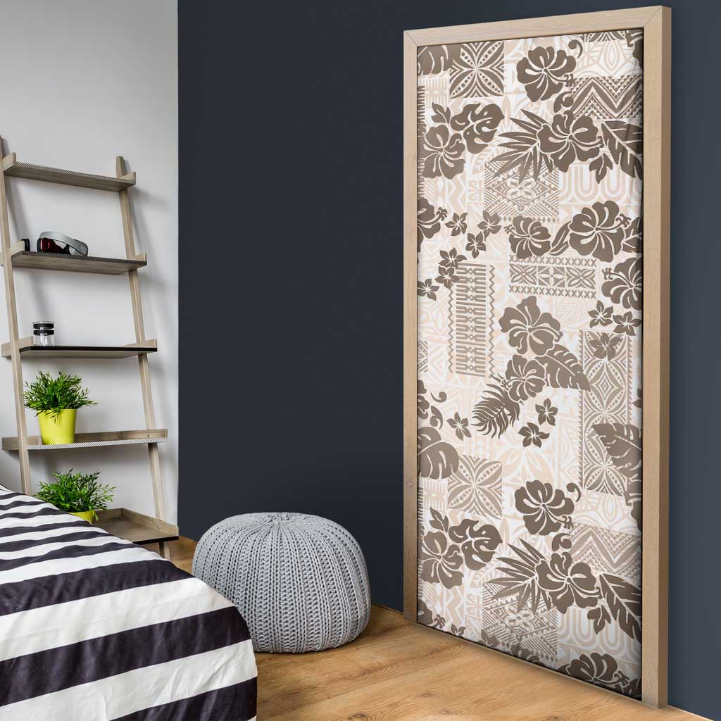 Vintage Hawaii Door Cover Hibiscus Tapa Tribal With Hawaiian Quilt Pattern Gold - Polynesian Pride