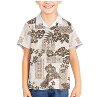 Vintage Hawaii Family Matching Mermaid Dress and Hawaiian Shirt Hibiscus Tapa Tribal With Hawaiian Quilt Pattern Gold LT9 Son's Shirt Gold - Polynesian Pride
