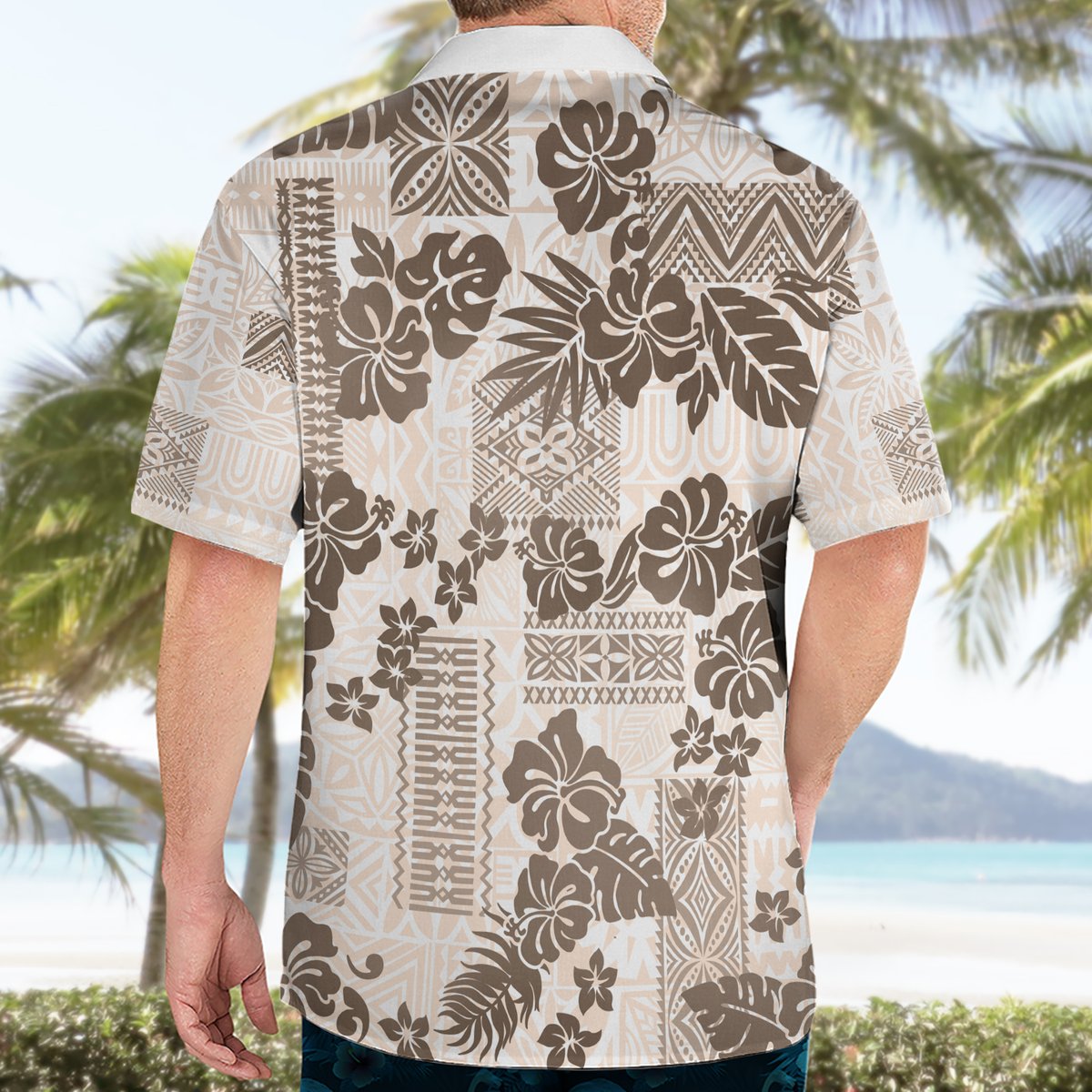 Vintage Hawaii Hawaiian Shirt Hibiscus Tapa Tribal With Hawaiian Quilt Pattern Gold LT9 - Polynesian Pride
