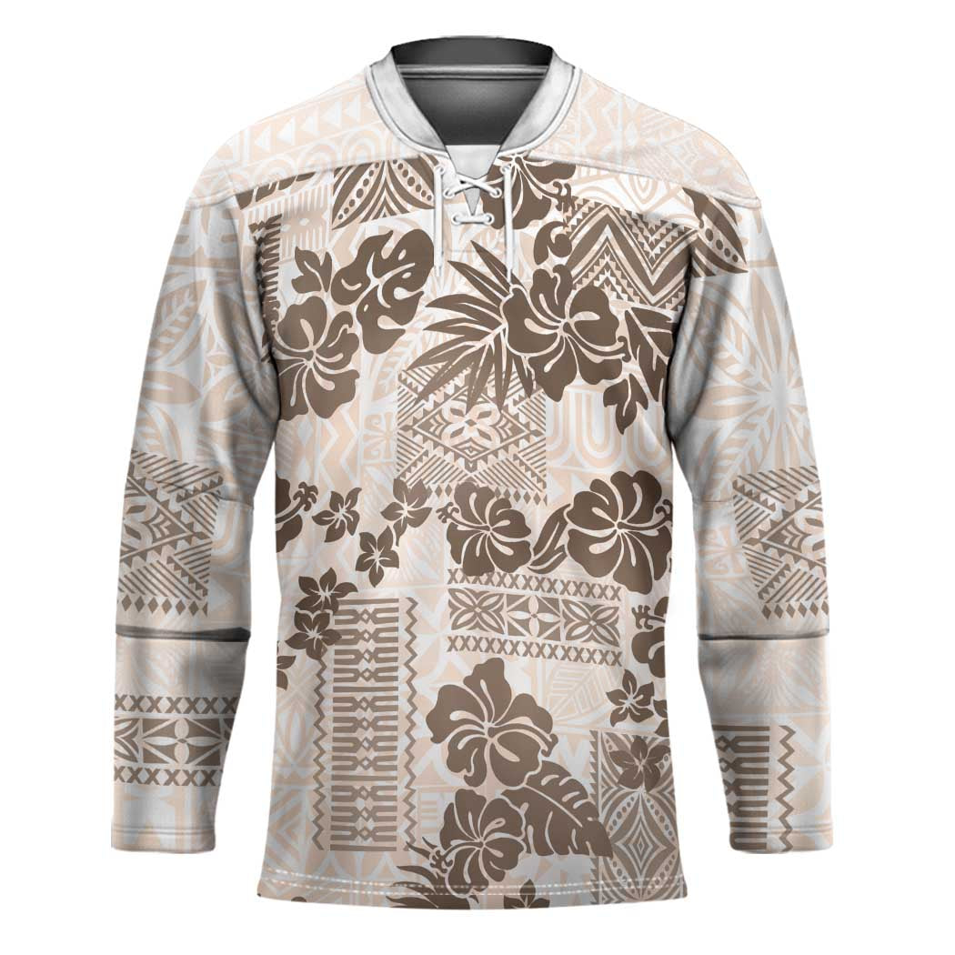 Vintage Hawaii Hockey Jersey Hibiscus Tapa Tribal With Hawaiian Quilt Pattern Gold - Polynesian Pride