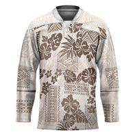 Vintage Hawaii Hockey Jersey Hibiscus Tapa Tribal With Hawaiian Quilt Pattern Gold - Polynesian Pride