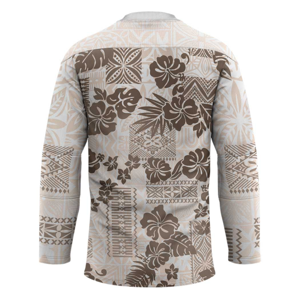 Vintage Hawaii Hockey Jersey Hibiscus Tapa Tribal With Hawaiian Quilt Pattern Gold - Polynesian Pride