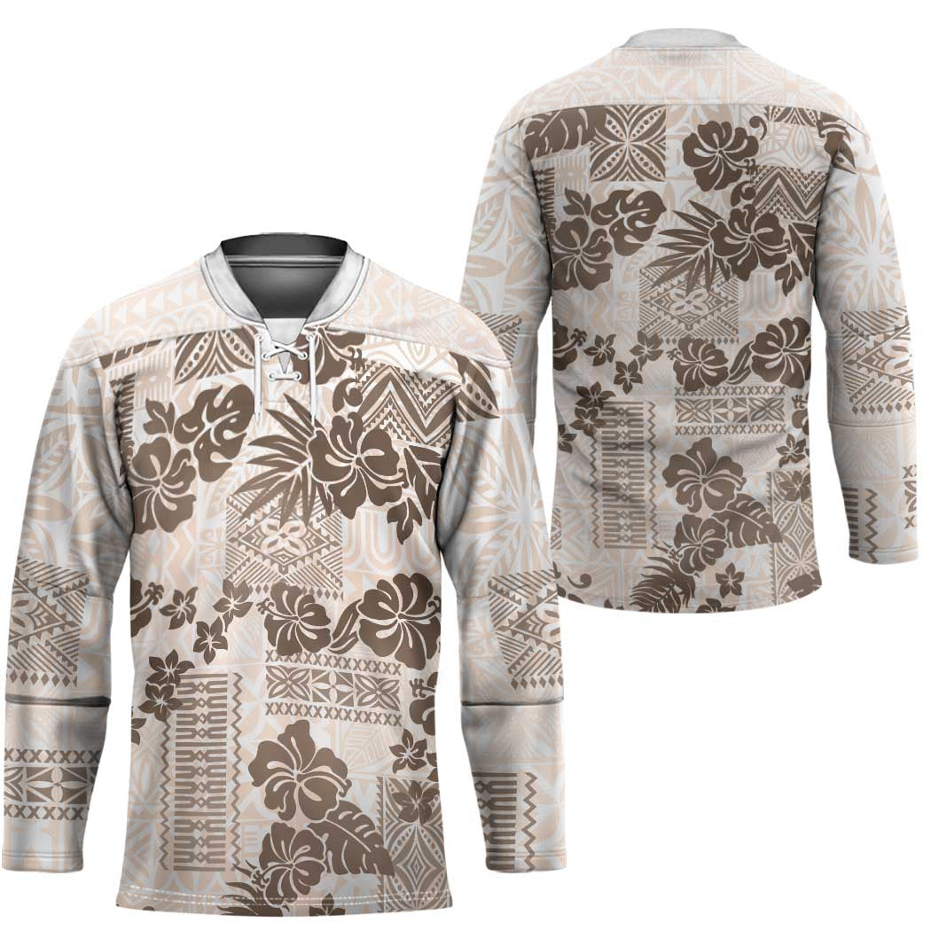 Vintage Hawaii Hockey Jersey Hibiscus Tapa Tribal With Hawaiian Quilt Pattern Gold - Polynesian Pride