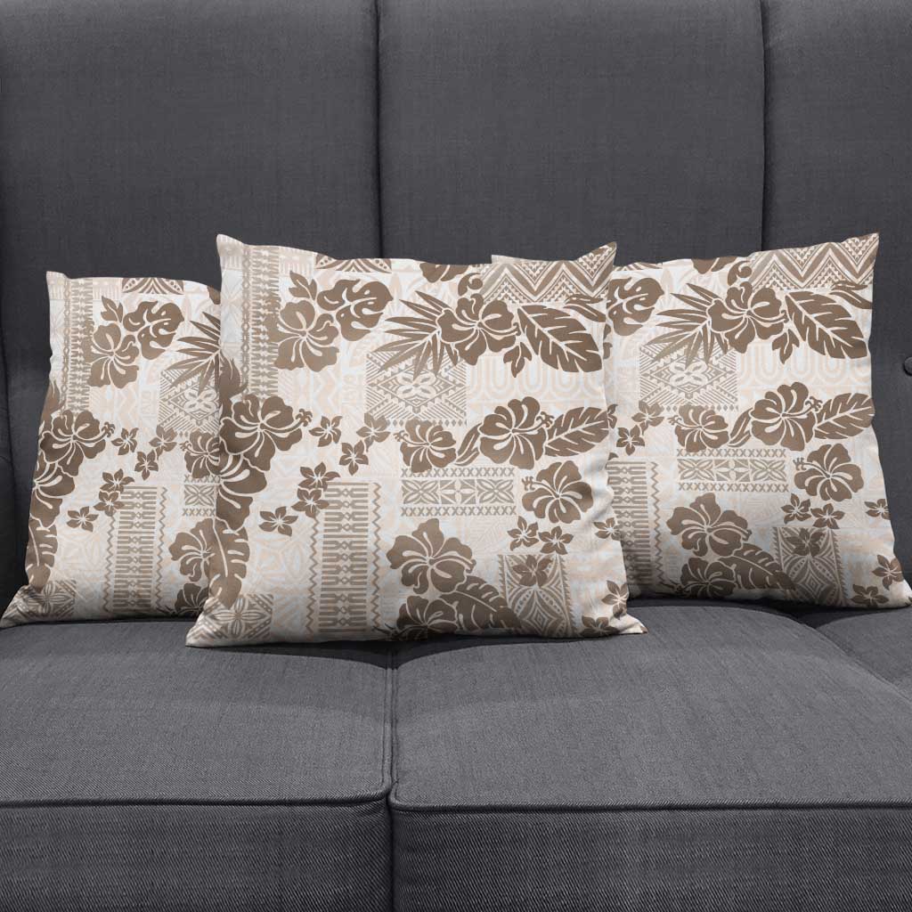Vintage Hawaii Pillow Cover Hibiscus Tapa Tribal With Hawaiian Quilt Pattern Gold - Polynesian Pride
