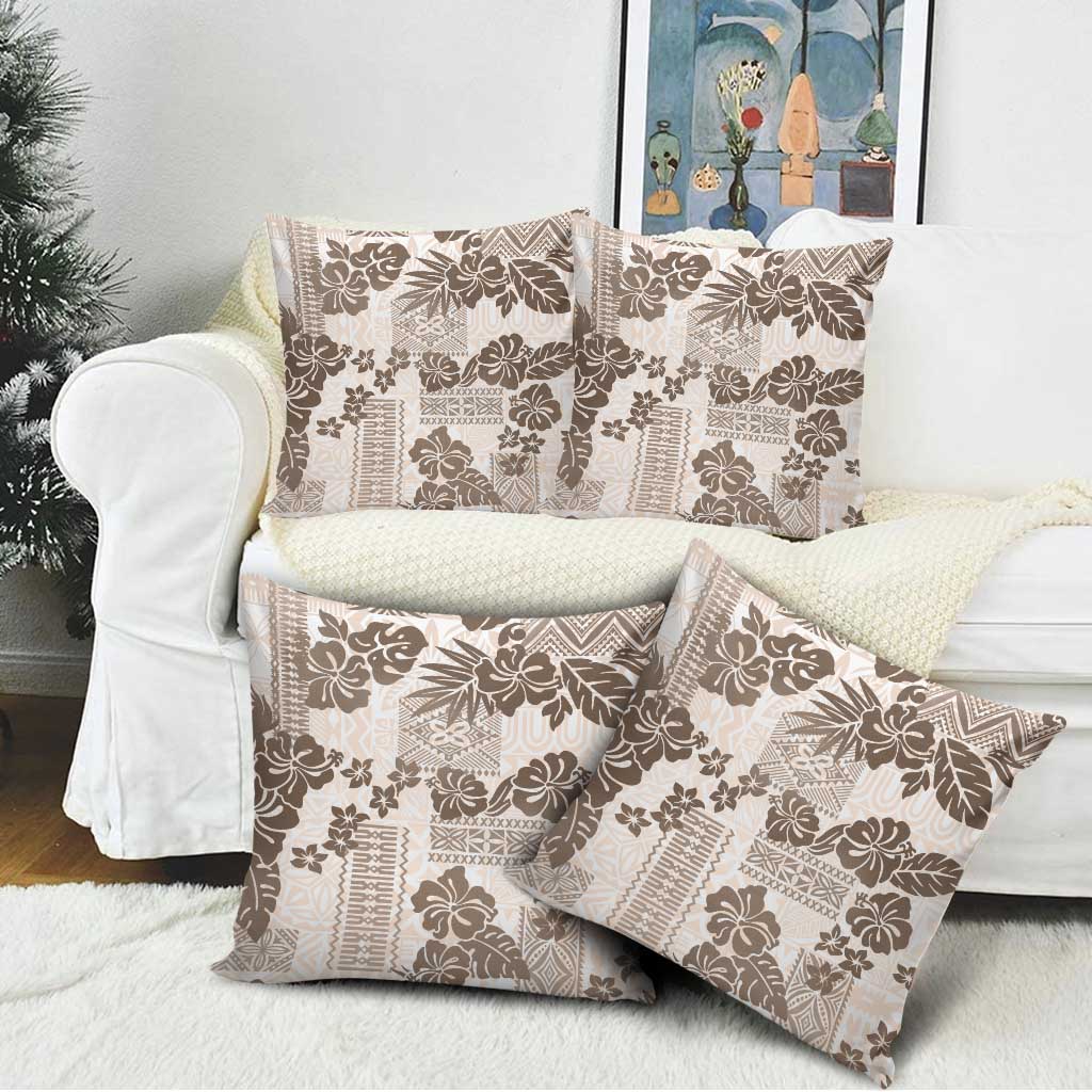 Vintage Hawaii Pillow Cover Hibiscus Tapa Tribal With Hawaiian Quilt Pattern Gold - Polynesian Pride