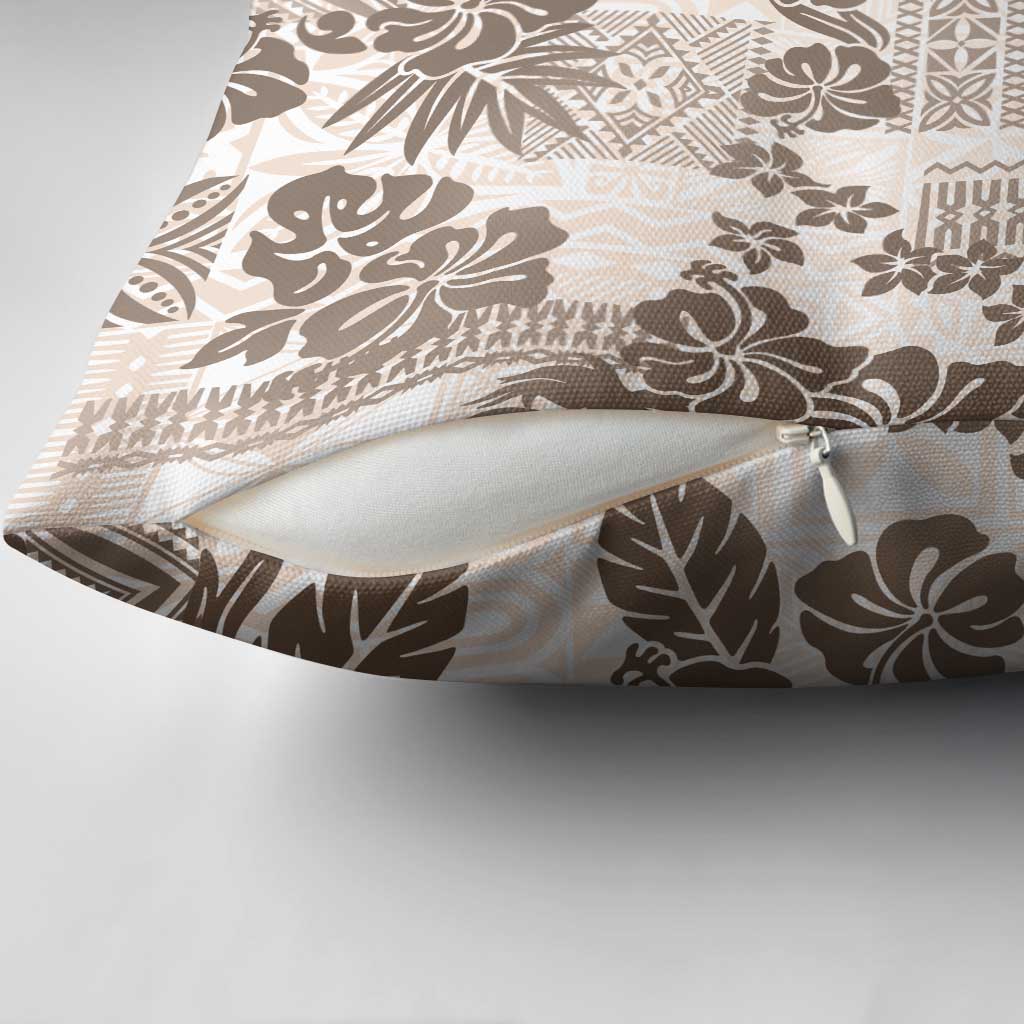 Vintage Hawaii Pillow Cover Hibiscus Tapa Tribal With Hawaiian Quilt Pattern Gold - Polynesian Pride