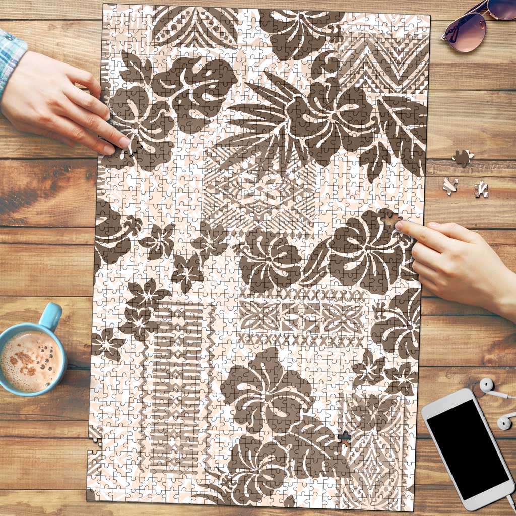 Vintage Hawaii Puzzle Hibiscus Tapa Tribal With Hawaiian Quilt Pattern Gold - Polynesian Pride