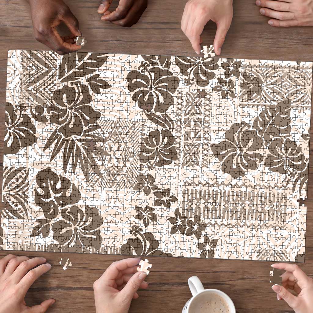 Vintage Hawaii Puzzle Hibiscus Tapa Tribal With Hawaiian Quilt Pattern Gold - Polynesian Pride