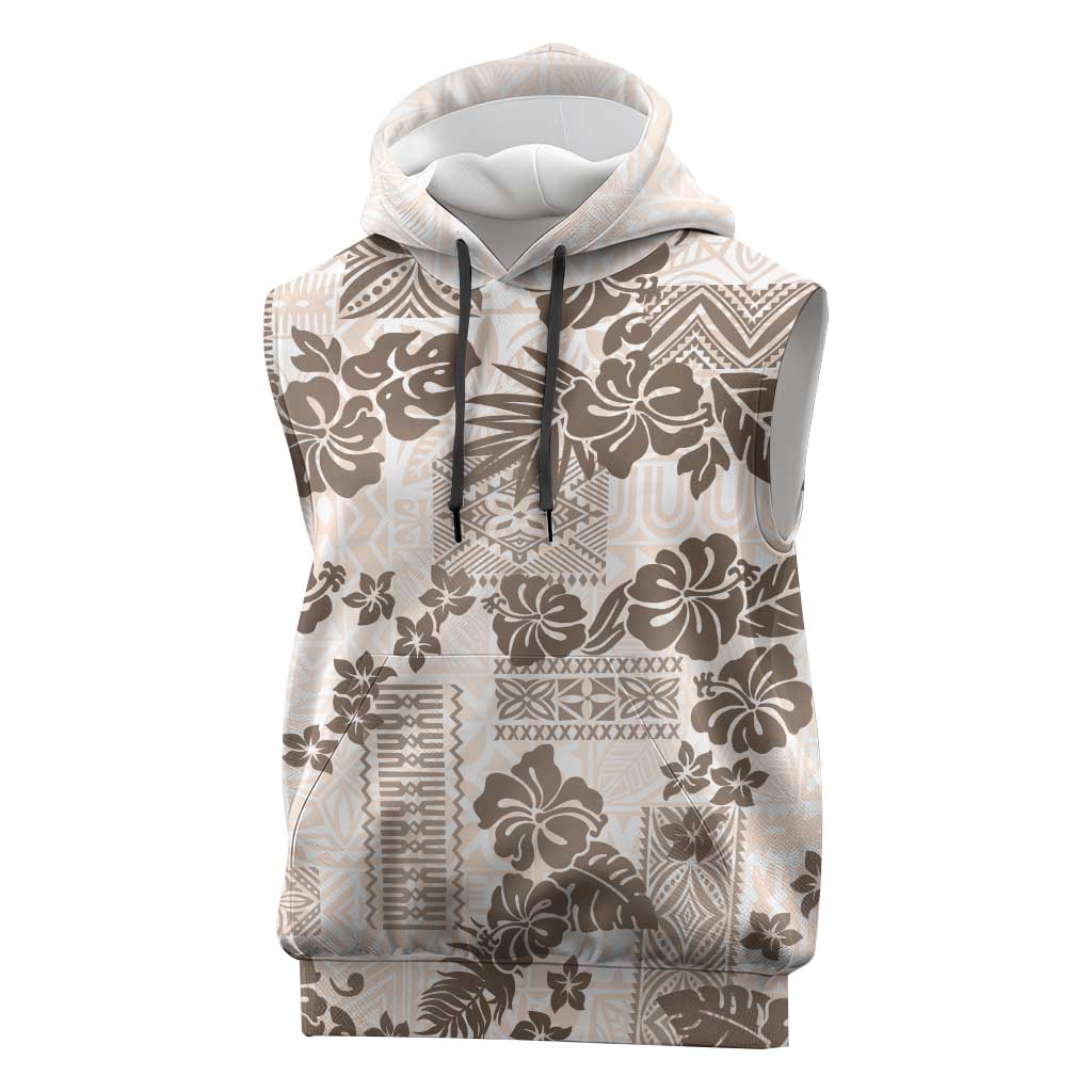 Vintage Hawaii Sleeveless Hoodie Hibiscus Tapa Tribal With Hawaiian Quilt Pattern Gold - Polynesian Pride