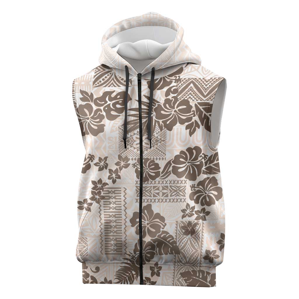 Vintage Hawaii Sleeveless Zip Hoodie Hibiscus Tapa Tribal With Hawaiian Quilt Pattern Gold - Polynesian Pride