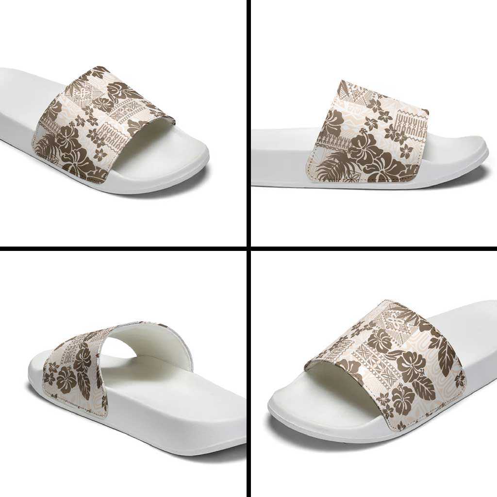 Vintage Hawaii Slide Sandals Hibiscus Tapa Tribal With Hawaiian Quilt Pattern Gold - Polynesian Pride
