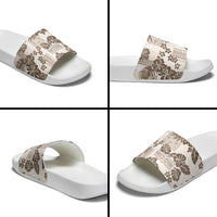 Vintage Hawaii Slide Sandals Hibiscus Tapa Tribal With Hawaiian Quilt Pattern Gold - Polynesian Pride