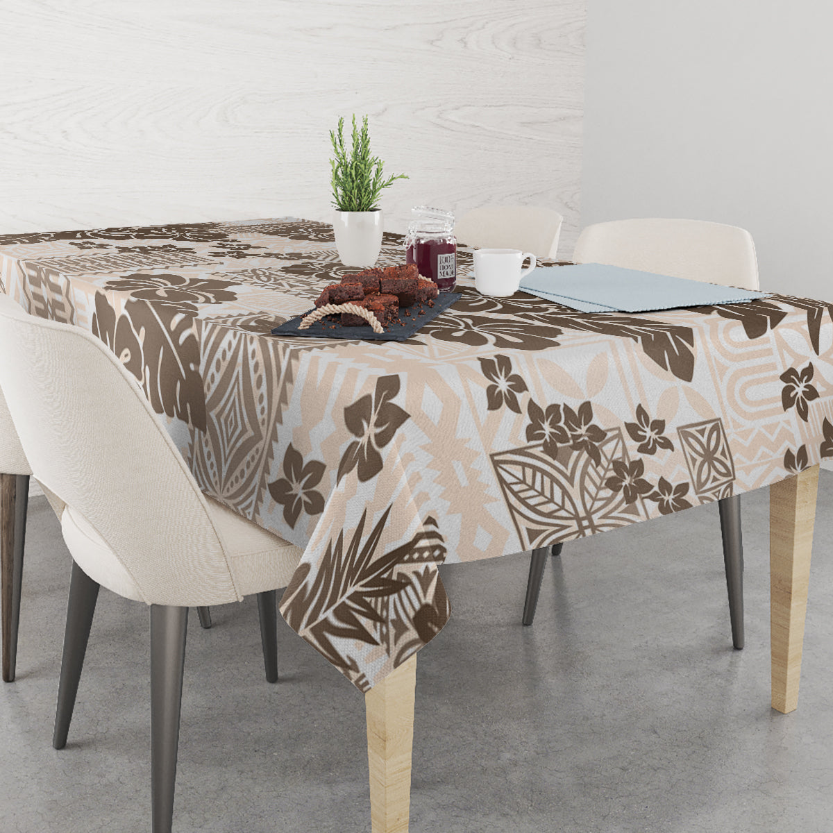 Vintage Hawaii Tablecloth Hibiscus Tapa Tribal With Hawaiian Quilt Pattern Gold LT9 - Polynesian Pride