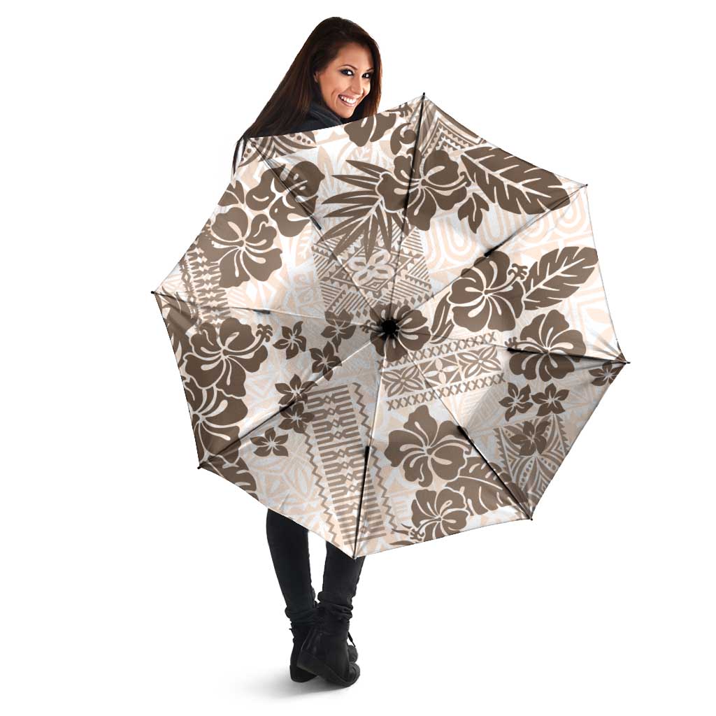 Vintage Hawaii Umbrella Hibiscus Tapa Tribal With Hawaiian Quilt Pattern Gold - Polynesian Pride