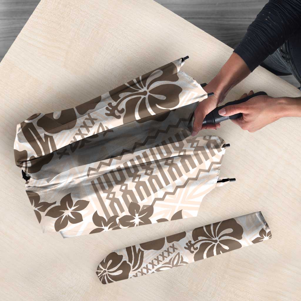 Vintage Hawaii Umbrella Hibiscus Tapa Tribal With Hawaiian Quilt Pattern Gold - Polynesian Pride