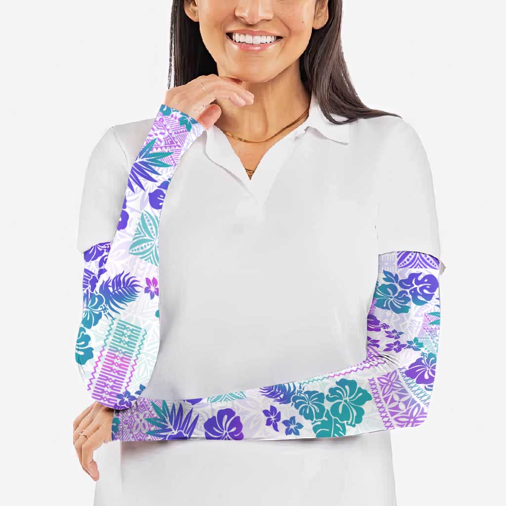 Vintage Hawaii Arm Sleeves Hibiscus Tapa Tribal With Hawaiian Quilt Pattern Purple - Polynesian Pride