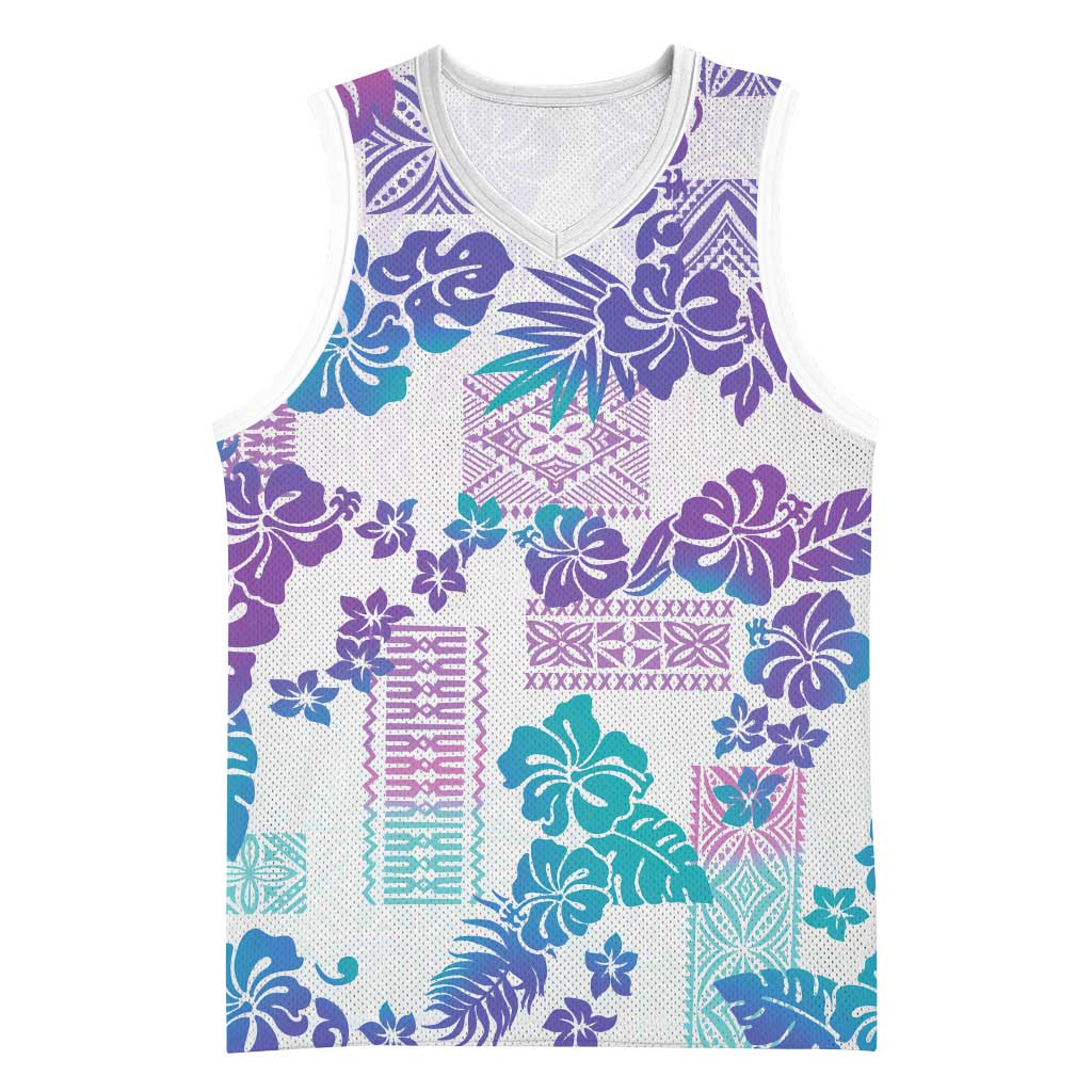 Vintage Hawaii Basketball Jersey Hibiscus Tapa Tribal With Hawaiian Quilt Pattern Purple - Polynesian Pride