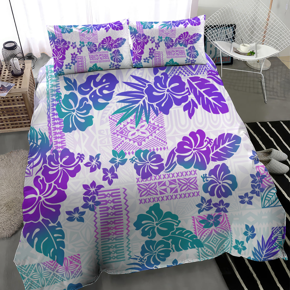 Vintage Hawaii Bedding Set Hibiscus Tapa Tribal With Hawaiian Quilt Pattern Purple LT9 - Polynesian Pride