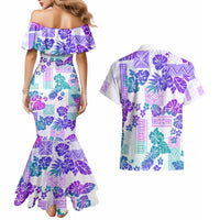 Vintage Hawaii Couples Matching Mermaid Dress and Hawaiian Shirt Hibiscus Tapa Tribal With Hawaiian Quilt Pattern Purple LT9 - Polynesian Pride