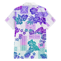 Vintage Hawaii Family Matching Off Shoulder Long Sleeve Dress and Hawaiian Shirt Hibiscus Tapa Tribal With Hawaiian Quilt Pattern Purple LT9 - Polynesian Pride