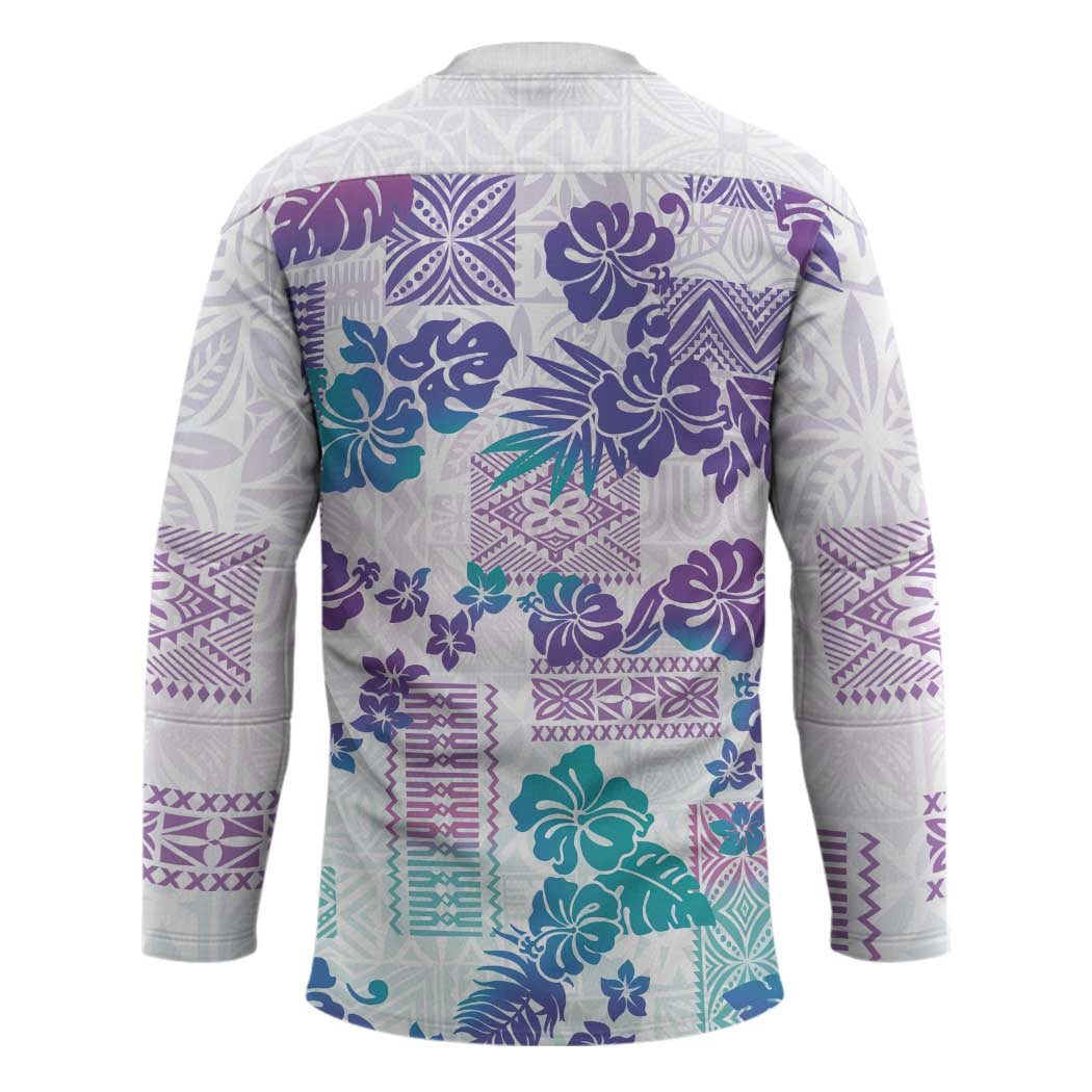 Vintage Hawaii Hockey Jersey Hibiscus Tapa Tribal With Hawaiian Quilt Pattern Purple - Polynesian Pride