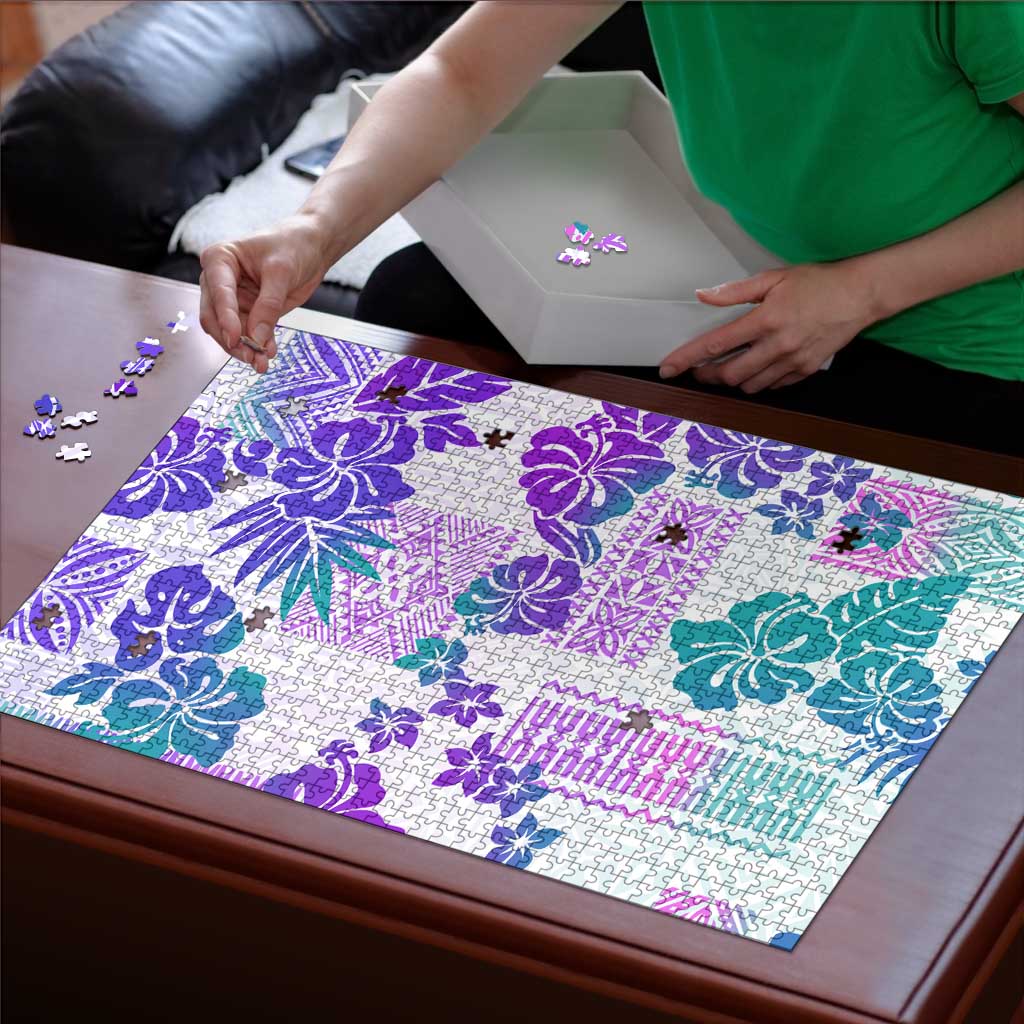 Vintage Hawaii Puzzle Hibiscus Tapa Tribal With Hawaiian Quilt Pattern Purple - Polynesian Pride