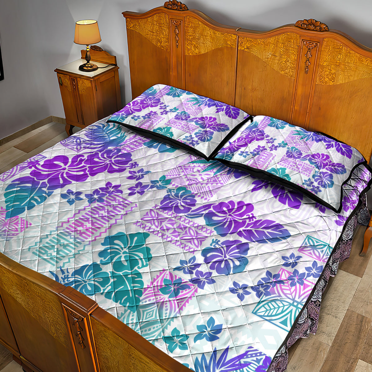 Vintage Hawaii Quilt Bed Set Hibiscus Tapa Tribal With Hawaiian Quilt Pattern Purple LT9 - Polynesian Pride