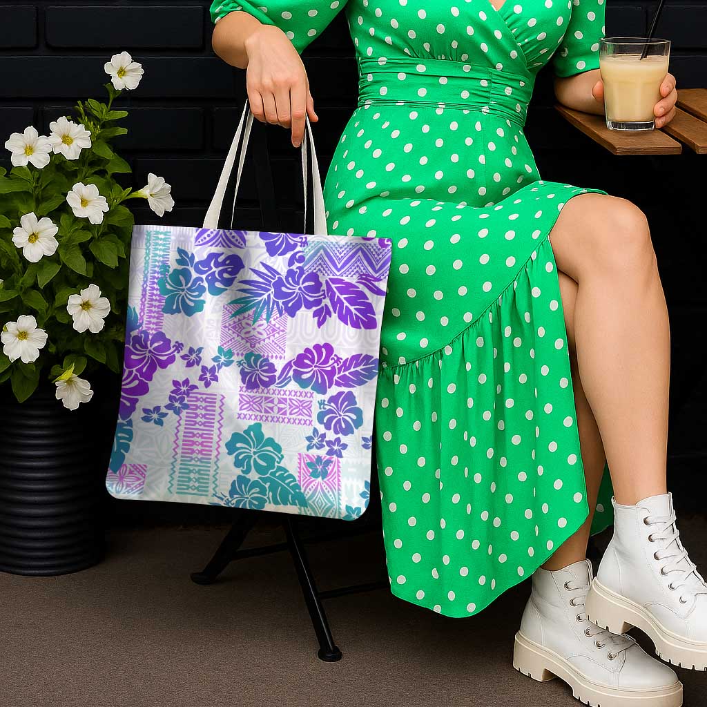 Vintage Hawaii Tote Bag Hibiscus Tapa Tribal With Hawaiian Quilt Pattern Purple - Polynesian Pride