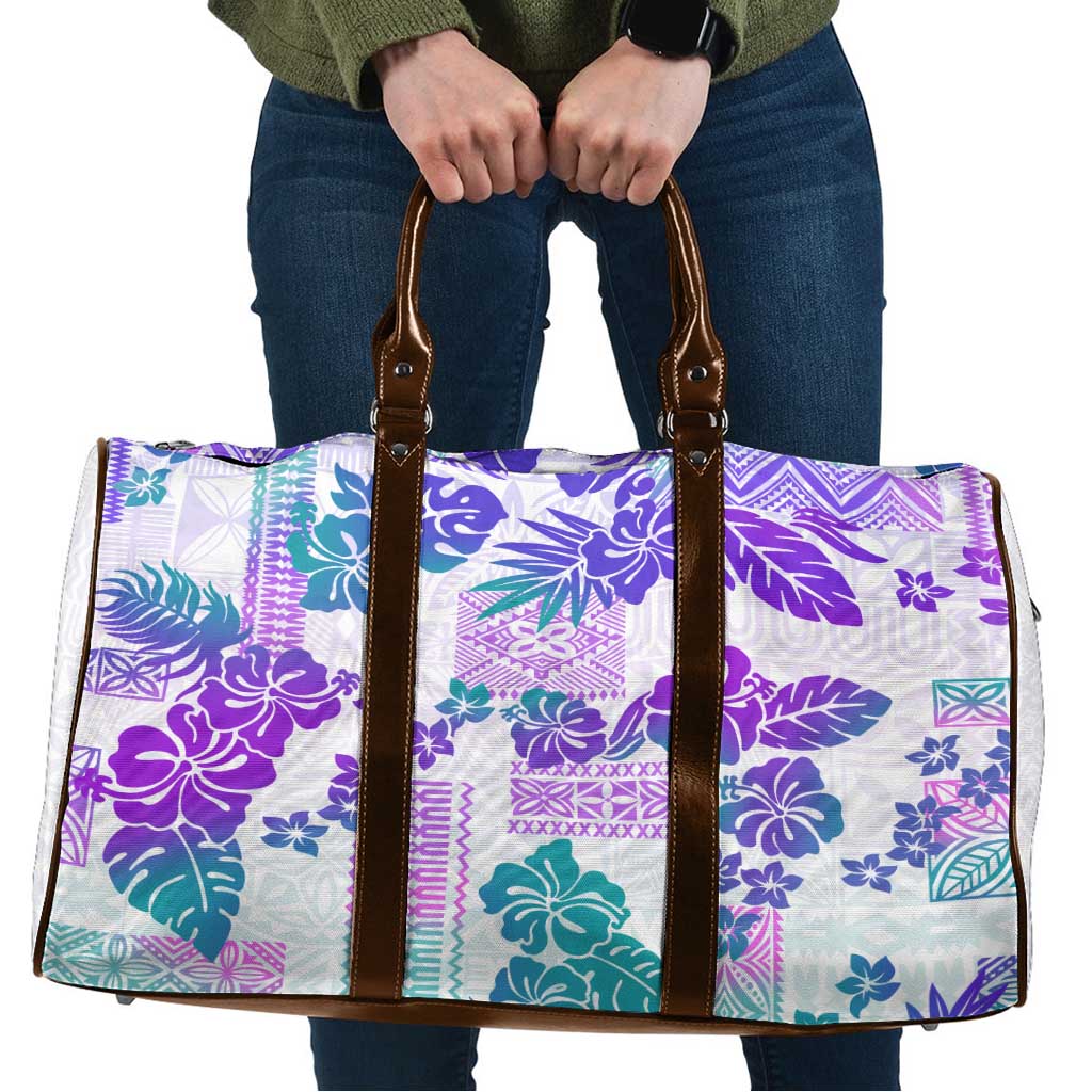 Vintage Hawaii Travel Bag Hibiscus Tapa Tribal With Hawaiian Quilt Pattern Purple - Polynesian Pride