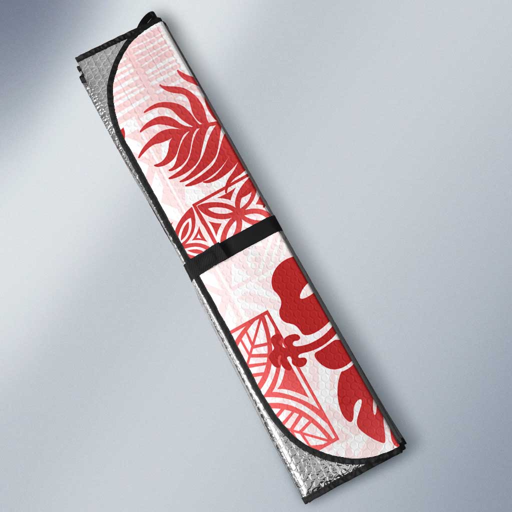Vintage Hawaii Auto Sun Shade Hibiscus Tapa Tribal With Hawaiian Quilt Pattern Red - Polynesian Pride