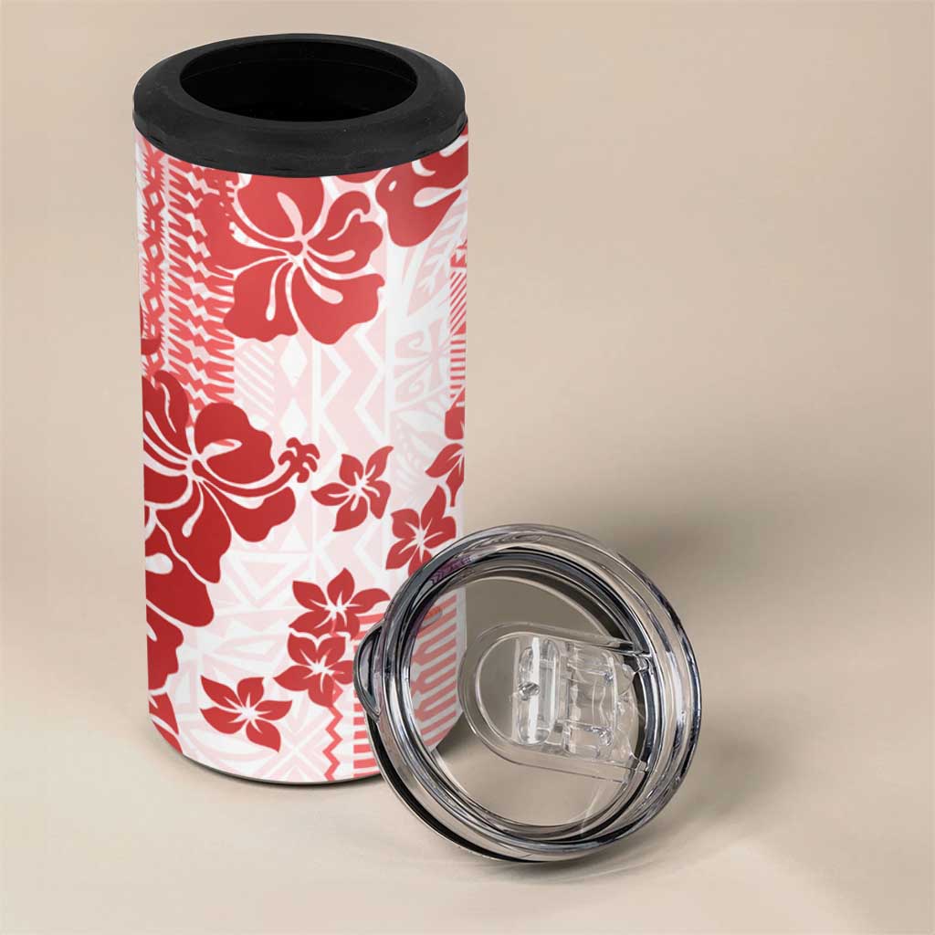 Vintage Hawaii 4 in 1 Can Cooler Tumbler Hibiscus Tapa Tribal With Hawaiian Quilt Pattern Red