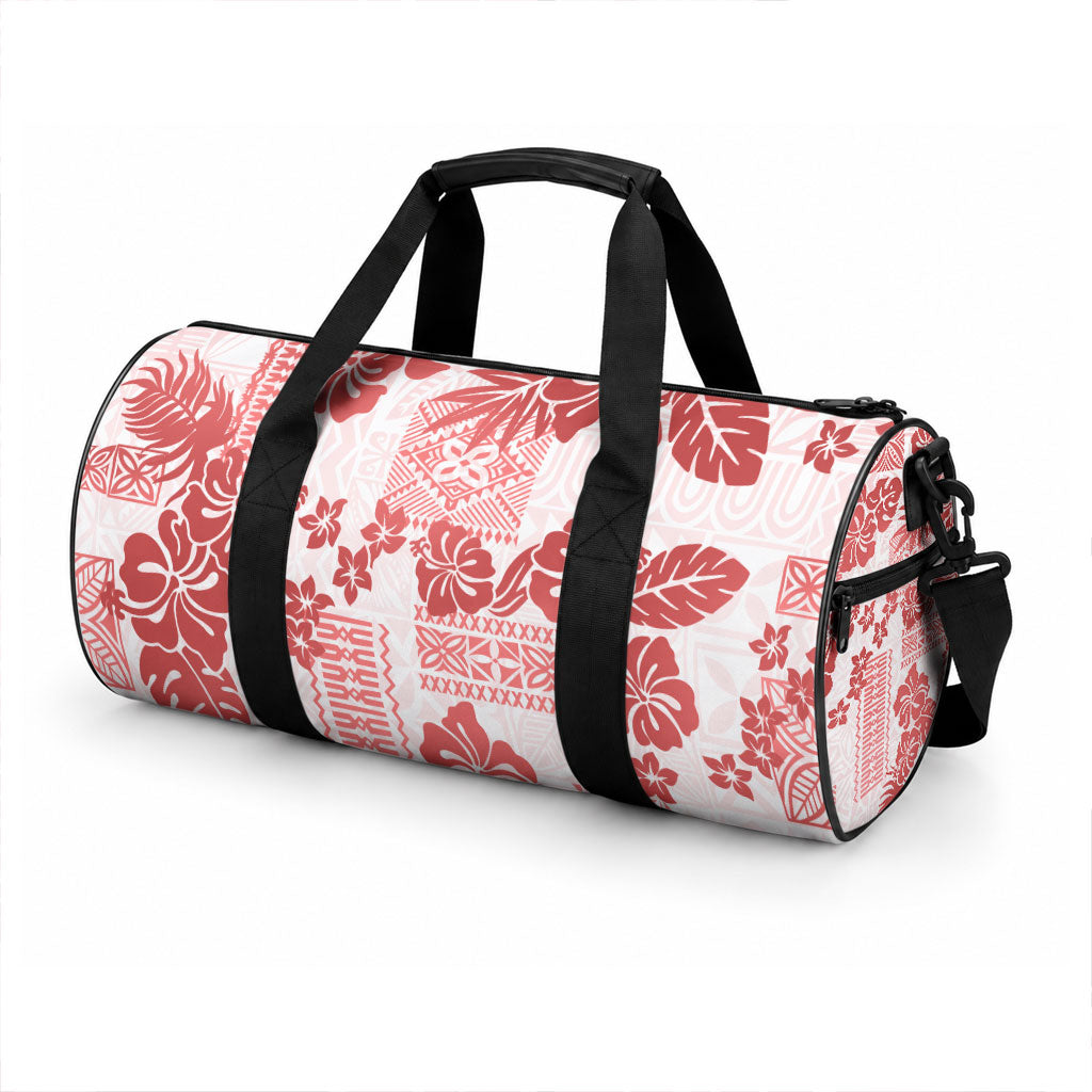 Vintage Hawaii Duffle Bag Hibiscus Tapa Tribal With Hawaiian Quilt Pattern Red LT9 - Polynesian Pride