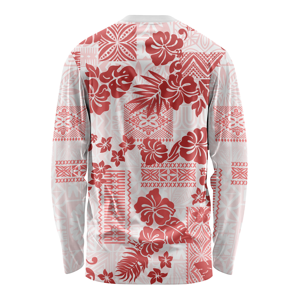 Vintage Hawaii Long Sleeve Shirt Hibiscus Tapa Tribal With Hawaiian Quilt Pattern Red LT9 - Polynesian Pride