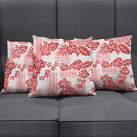 Vintage Hawaii Pillow Cover Hibiscus Tapa Tribal With Hawaiian Quilt Pattern Red - Polynesian Pride