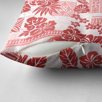 Vintage Hawaii Pillow Cover Hibiscus Tapa Tribal With Hawaiian Quilt Pattern Red - Polynesian Pride