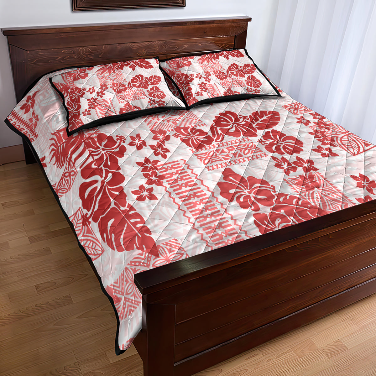 Vintage Hawaii Quilt Bed Set Hibiscus Tapa Tribal With Hawaiian Quilt Pattern Red LT9 - Polynesian Pride