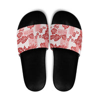 Vintage Hawaii Slide Sandals Hibiscus Tapa Tribal With Hawaiian Quilt Pattern Red - Polynesian Pride