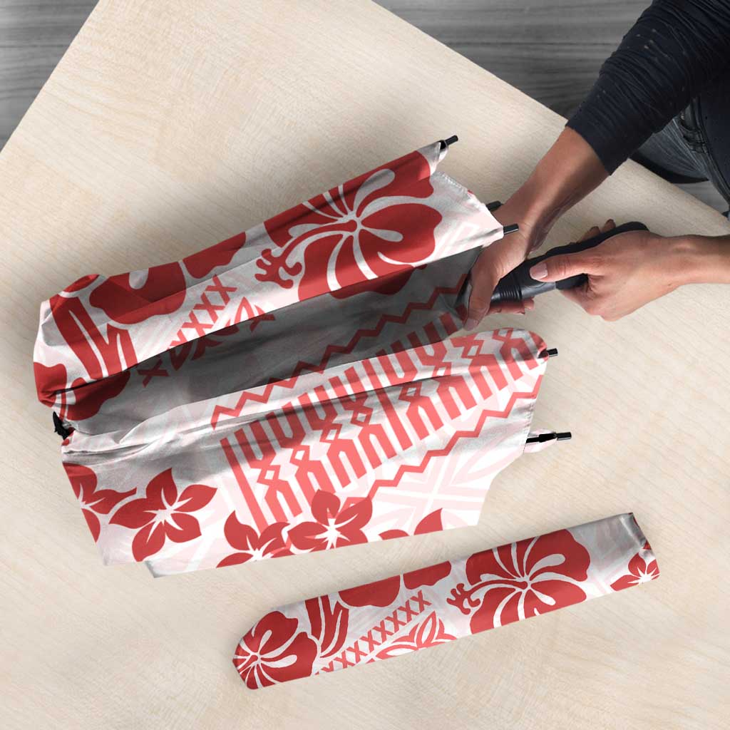 Vintage Hawaii Umbrella Hibiscus Tapa Tribal With Hawaiian Quilt Pattern Red - Polynesian Pride
