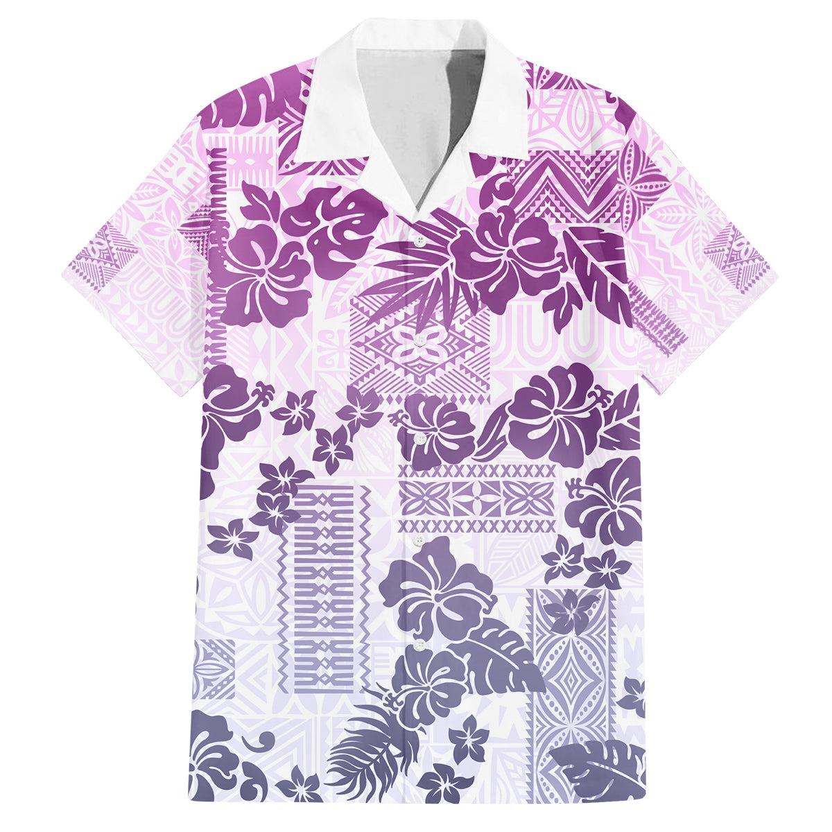 Vintage Hawaii Family Matching Off Shoulder Maxi Dress and Hawaiian Shirt Hibiscus Tapa Tribal With Hawaiian Quilt Pattern Violet LT9 Dad's Shirt - Short Sleeve Violet - Polynesian Pride