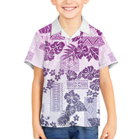 Vintage Hawaii Family Matching Off Shoulder Maxi Dress and Hawaiian Shirt Hibiscus Tapa Tribal With Hawaiian Quilt Pattern Violet LT9 Son's Shirt Violet - Polynesian Pride